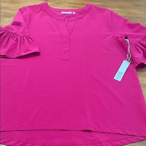 NWT Chicos Zenergy UPF Neema Ruffle Sleeve Short Sleeve Notch Neck Top Sz 1.5